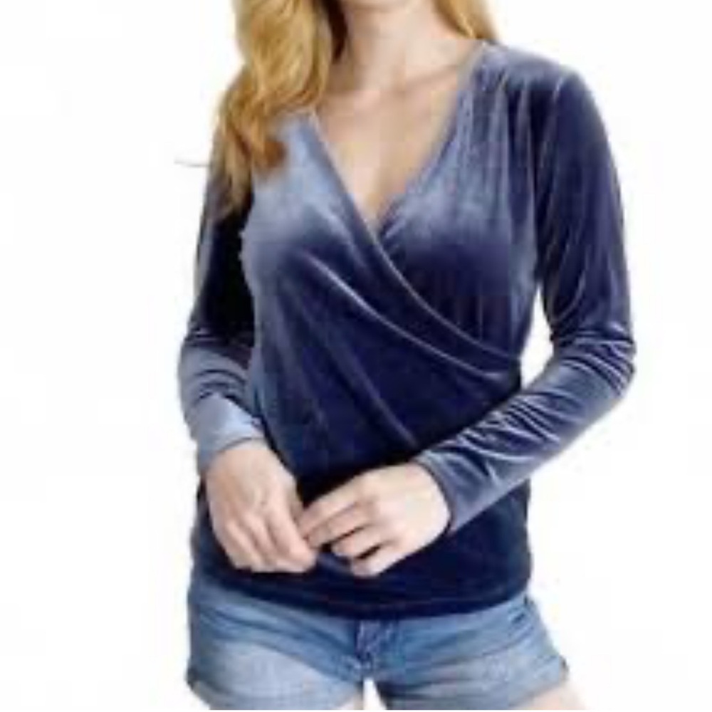 J. Crew Factory Blue Velvet Top Long Sleeve Small